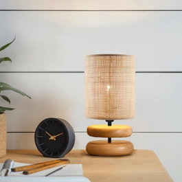 Opviq Lámpara de Mesa de Madera y Bambú Beige